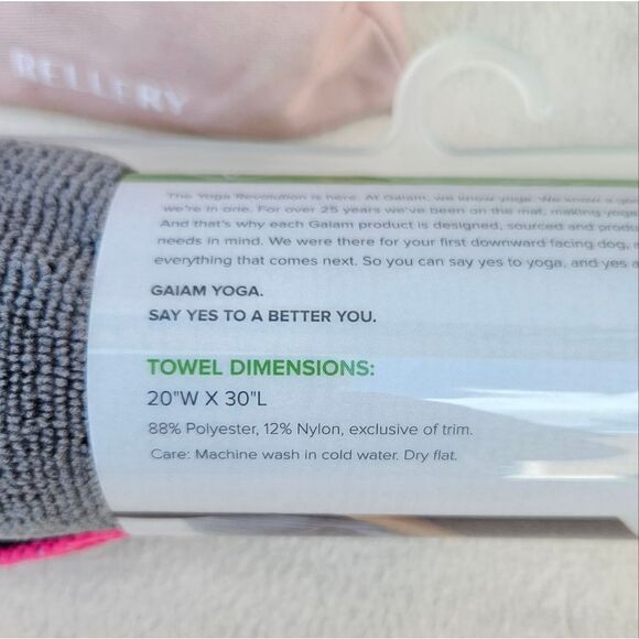 Gaiam Thirsty Yoga Hand Towel Gray and Pink - Picture 6 of 8
